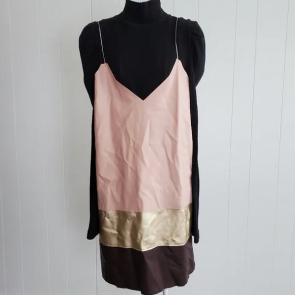 Zara Faux Leather Color Block Mini Dress | Size Large | Like New - Picture 5 of 6